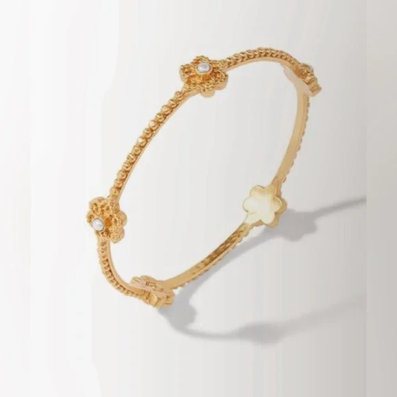 Authentic Luxury Minimalist Julie Vos Flower Pearl Station Bangle/Bracelet - Picture 5 of 17